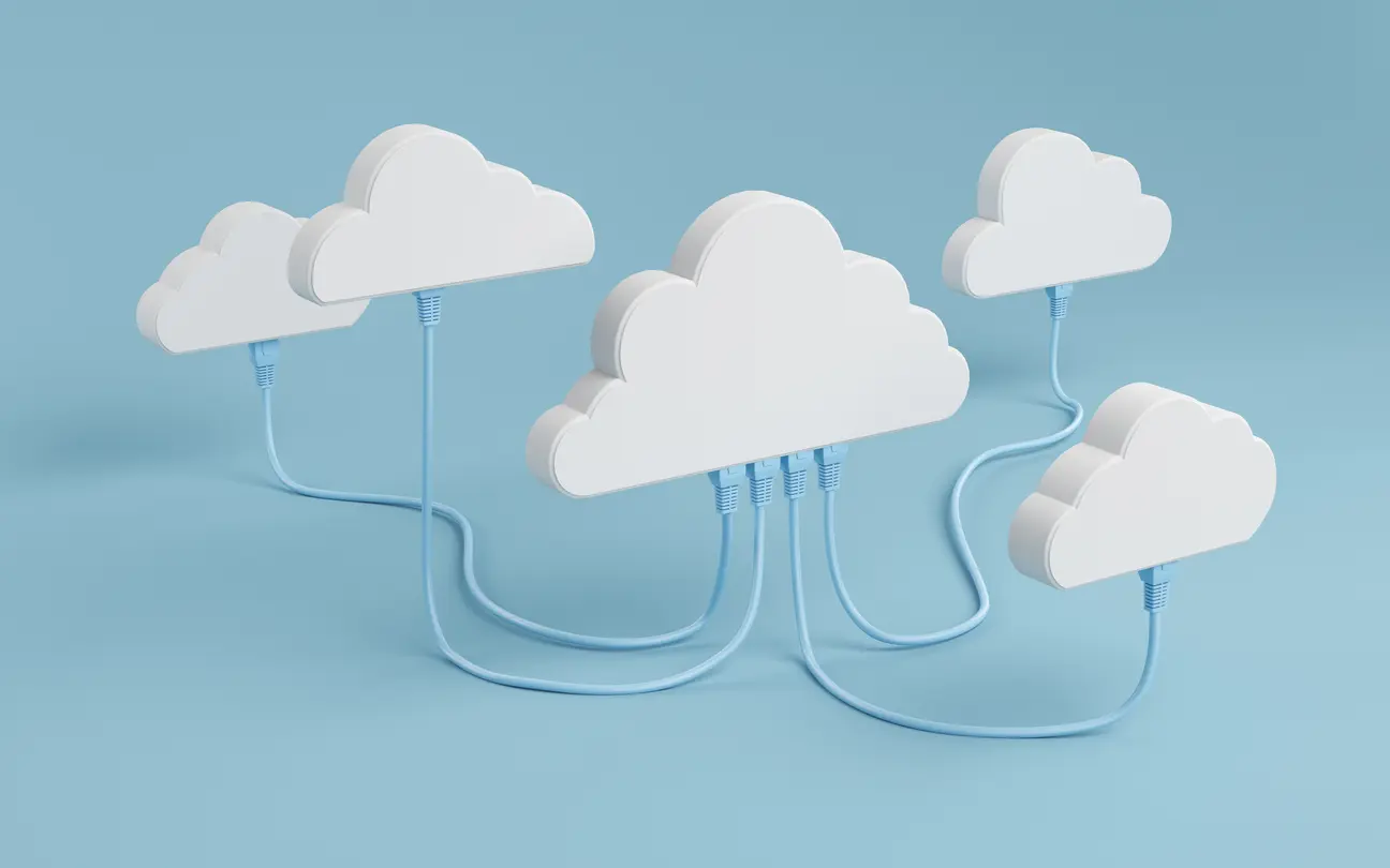 Cloud with ethernet cables connecting, symbolizing cloud connectivity