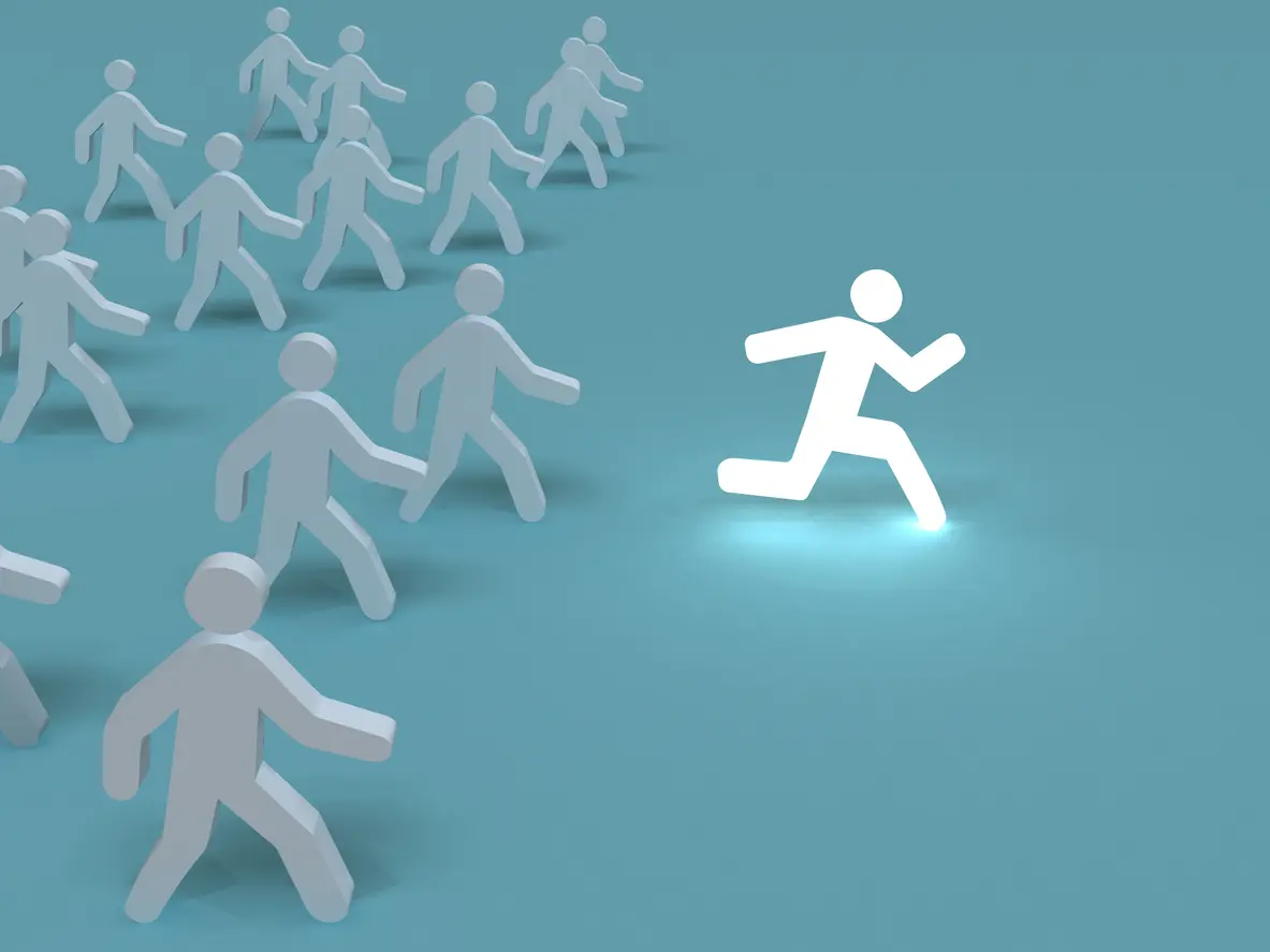 Running ahead of the group, symbolizing superior service